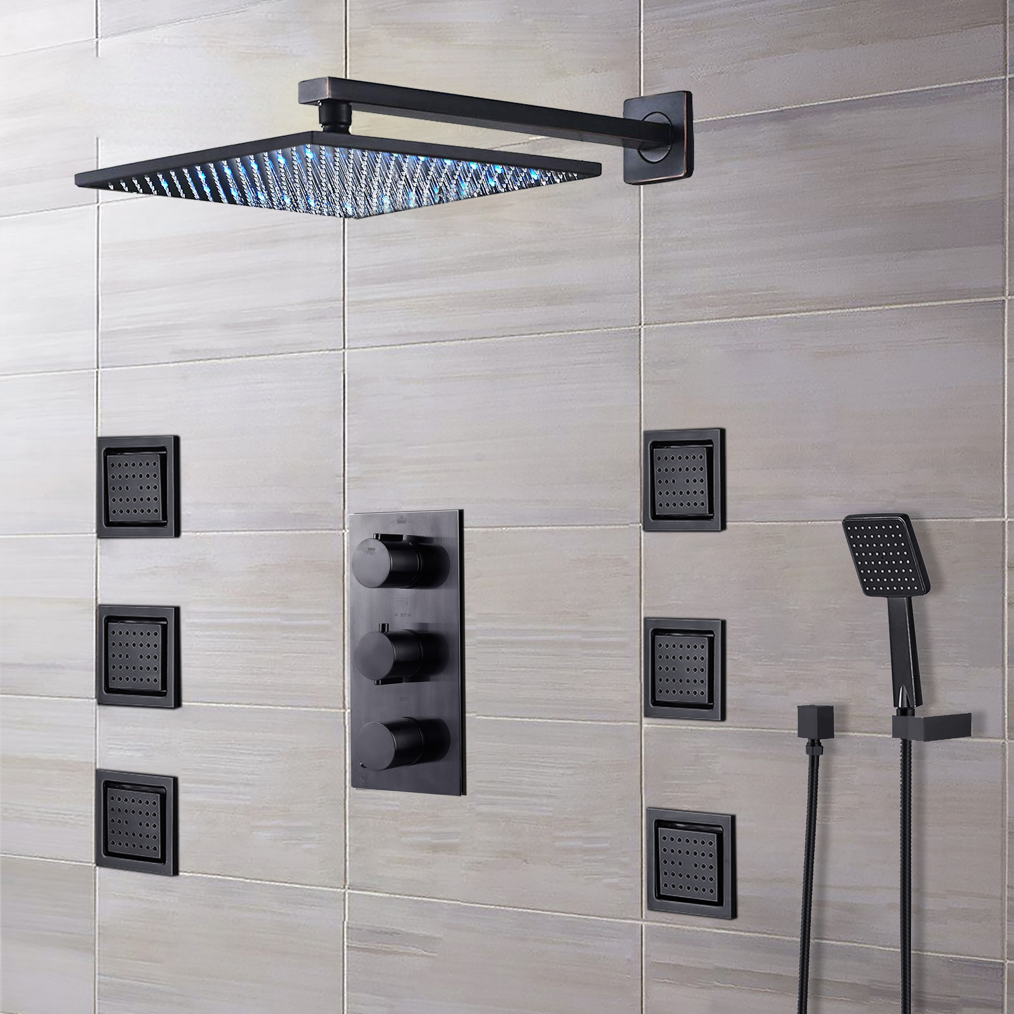 BathSelect DORB Sierra Multi Color Water Powered Led Shower With Adjustable Body Jets And Mixer Wall Mount Style 